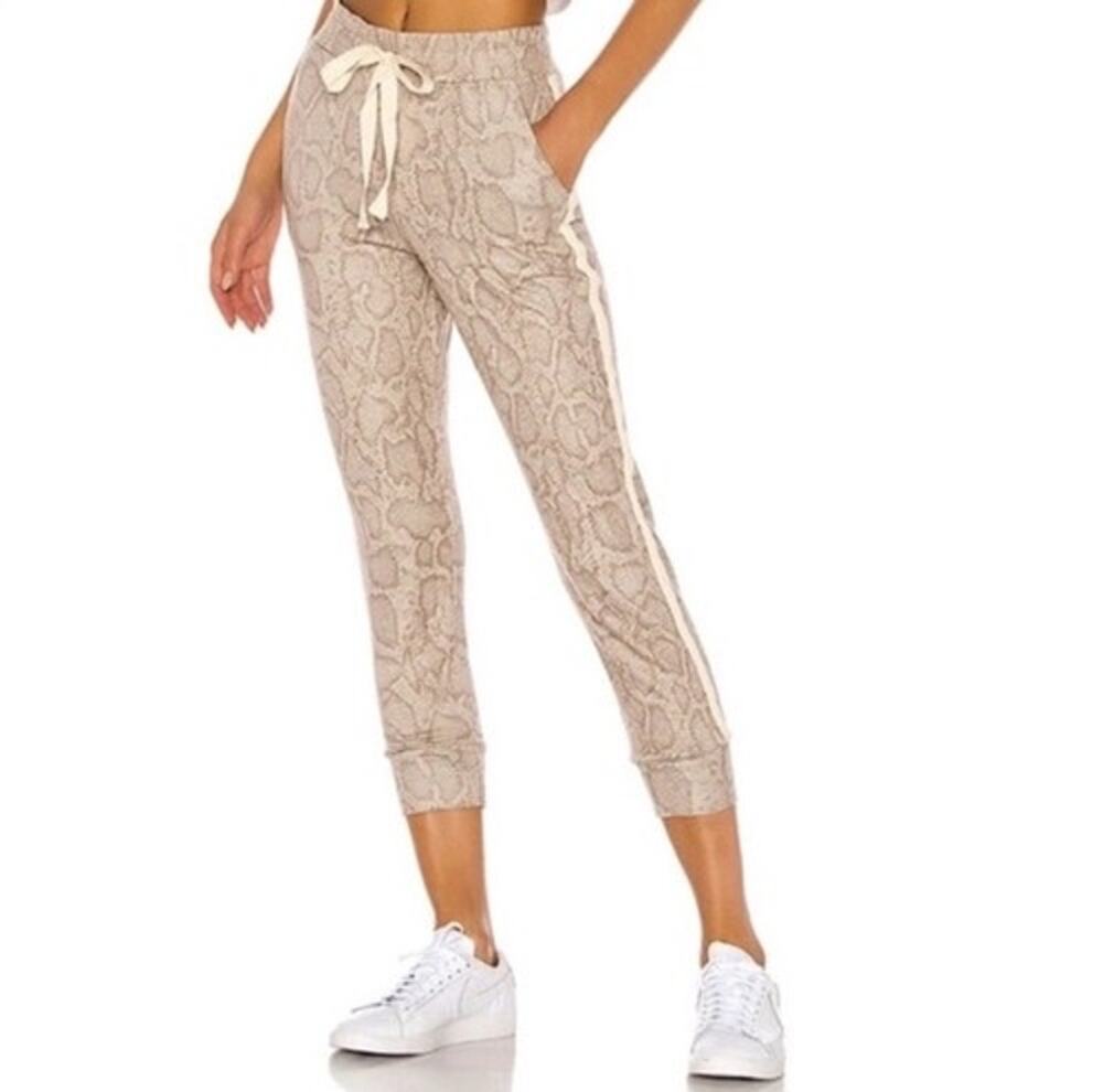 Sundry Taupe & Beige Snake Print Jogger with Side Stripe - Large